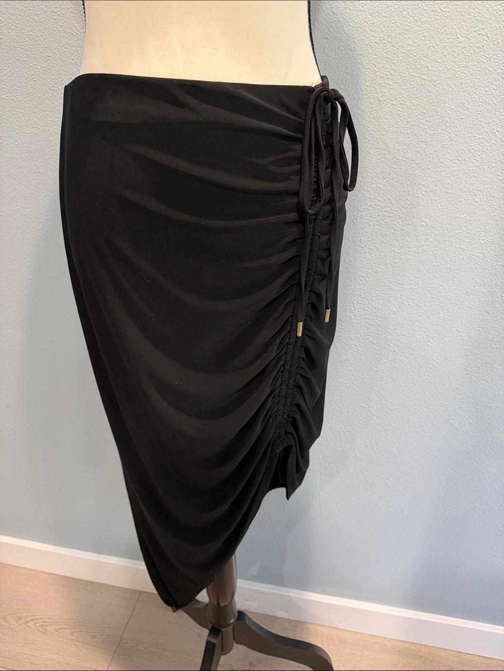 White House Black Market Black Asymmetrical Ruched Side-Tie Skirt